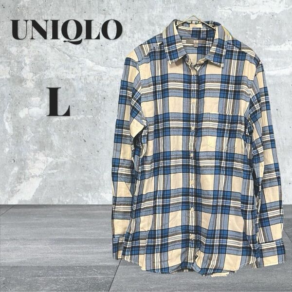 UNIQLO ユニクロ トップス ブラウス 長袖 チェック ブルー系 L