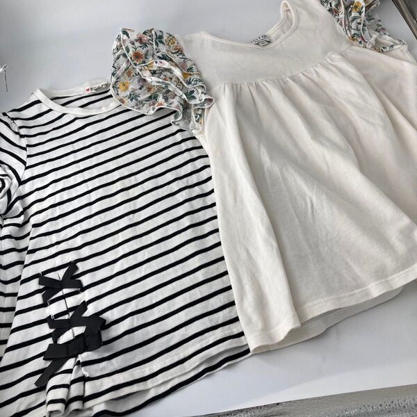 女の子 半袖 トップス Tシャツ フリル リボン セット anyFAM 130