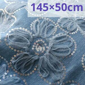 D01B гонки вышивка Denim ткань medium blue 145×50cm