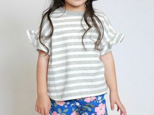 ★ラポシェビスキュイ★タグ付き未使用★120cm/ボーダー柄袖フリル半袖Tシャツ★