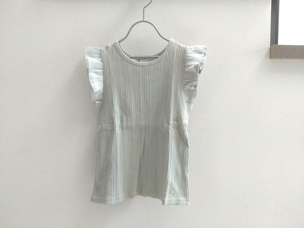 ★petit main/プティマイン★タグ付き未使用★130cm/袖フリルタンクトップ グリーン系★