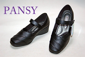 [Pansy] анютины глазки ремешок балетки #4420 черный 24.0cm* новый товар 