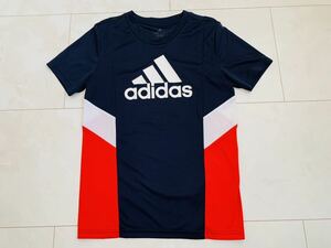 ■アディダス/adidas■さらさらの半袖Tシャツウェアー/ビッグロゴマーク入り■サイズ160/紺色×赤色×白色/キッズジュニア