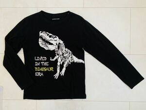 ■みんな大好き!!恐竜柄のかっこいい長袖Tシャツ■サイズ150・黒色ブラック・キッズ/ジュニア■ロンT・長袖カットソー■ティラノサウルス