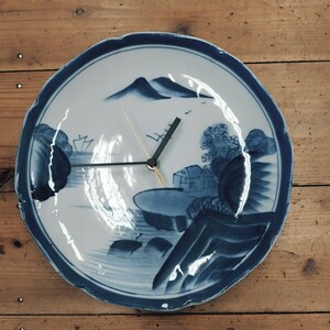 骨董 絵皿 時計 掛時計 壁掛け時計 皿時計 レトロ