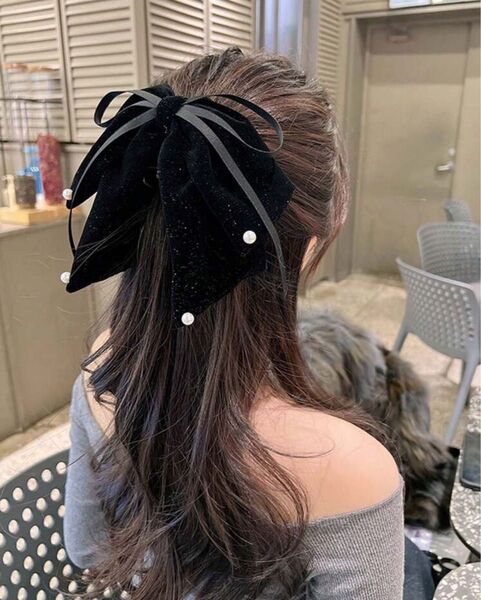 新品未使用 ブラック リボン ヘアクリップ