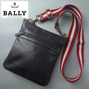 1円～ BALLY バリー メッセンジャーバッグ トレインスポッティングストライプ ショルダー レザー 革 ブラウン 茶 斜め掛け メンズ