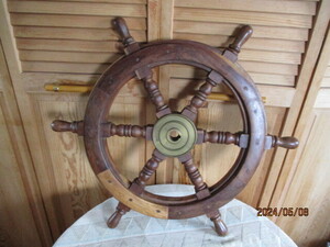 ◎舵取り・船舵・操舵・ハンドル・木製・インテリア・置物・レトロ・舵輪・良品