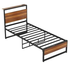 1 jpy start translation have bed frame single bed bed steel pipe withstand load 200kg 2. outlet dark brown single D02090