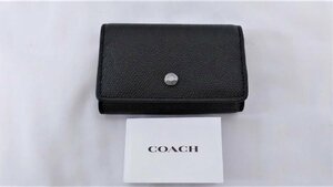 vCOACH Coach key case 5 ream & key ring X1 black X leather unused . close v006987