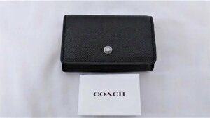 ▽COACH　コーチ　キーケース　5連＆キーリングX1　ブラックXレザー　未使用に近い▽006987