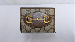 ▽GUCCI グッチ 二つ折り財布 ホースビット 621887 GGスプリーム ウォレット 中古▽007928