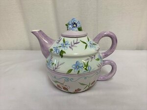 ▽Tea for One ティーフォーワン ポット/カップセット 植物柄 未使用 長期保管品(カップ表面にひび割れ有り)▽006730