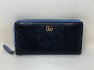 ◆GUCCI グッチ ジップアラウンドウォレット GGマーモント 長財布 黒×青 456117 中古◆9812★