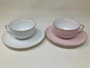 ◆Noritake ノリタケ カップ＆ソーサー 2客セット ダイヤモンドコレクション ピンク ホワイト 陶磁器 中古◆8844★