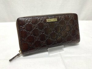 ▽GUCCI　グッチ　シマ　ラウンドファスナー　長財布　茶系　レザー　112724,3731　中古▽009855