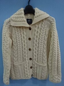 ◆Aran woollen mills アランウーレンミルズ　アランニットカーディガン　白　XS 中古◆7073