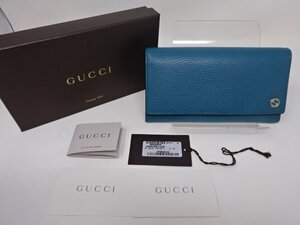 ◆グッチ GUCCI インターロッキングG 長財布 ターコイズブルー 青緑 レザー 449279 レディース 中古◆4211