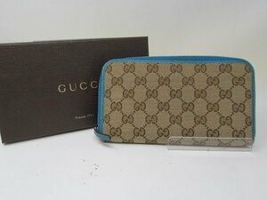 ◆GUCCI　グッチ　長財布　363423.2061　GGキャンバス ブルー系 箱付き　中古◆10029★