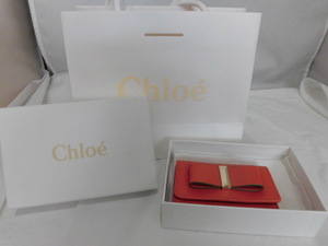◆【中古品】クロエ Chloe 3つ折り財布 　レザー オレンジ 財布　リボン◆1343
