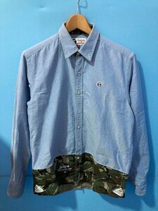 ◆A BATHING APE アベイシングエイプ シャツ デニム 迷彩柄 Mサイズ メンズ 水色系 中古◆8552★