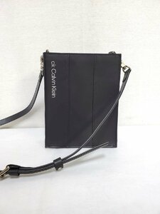 ▽ck Calvin Klein カルバンクライン パーサー レザーミニショルダーバッグ ブラック 中古▽011265