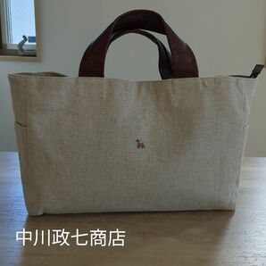 【中川政七商店】鹿の家族横型トートバッグ　リネン レザー 生成り ベージュ