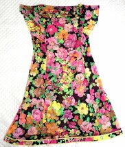 春夏 極美品 レオナール ペチコート付き ワンピース ドレス フラワー 花柄 ブラック フリル袖 1366_画像4