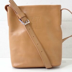 H Logo! Italy made beautiful goods Hirofu HIROFU one shoulder leather tote bag Brown shoulder bag 1334