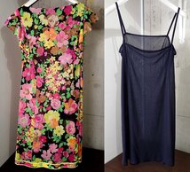 春夏 極美品 レオナール ペチコート付き ワンピース ドレス フラワー 花柄 ブラック フリル袖 1366_画像3