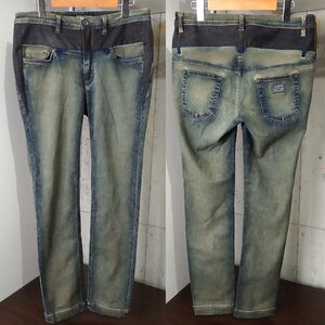  beautiful goods Dolce&Gabbana plate Logo Vintage Denim Denim pants slim stretch 42 processing navy jeans lady's 1380