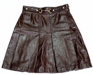  regular price 33 ten thousand jpy ^ new tag super-beauty goods Gucci lady's coating leather hose bit lining silk skirt 42 Brown 410797