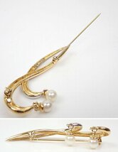 ★NINA RICCI/ニナリッチ ブローチ + リボンネックレス/全長約41cm/ゴールド×シルバー/アクセサリー&1949500270_画像4