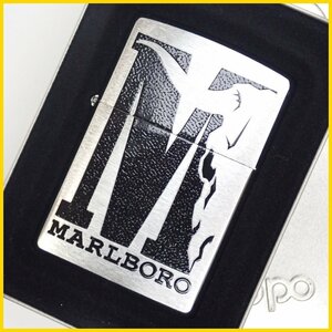 ★1円 未着火品 Zippo/ジッポー Marlboro/マルボロ ロングホーン ライター シルバー/2004年製/ケース付き&1844600037