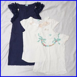 ★TOCCA/トッカ 女の子用 半袖Tシャツ 2着 + ワンピース セット 130～140cm/ネイビー/ホワイト/リボン/コットン/キッズ/子供服&191830