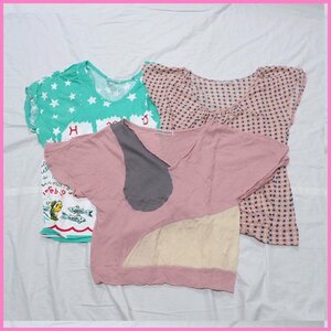 *TSUMORI CHISATO/ Tsumori Chisato cut and sewn 3 put on set 2/ lady's M corresponding / green / pink / dot * star pattern / cotton / wool &1938500013