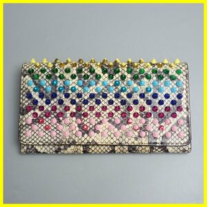 * Christian Louboutin python leather Rainbow spike long wallet ivory series /. leather / long wallet &1808300267