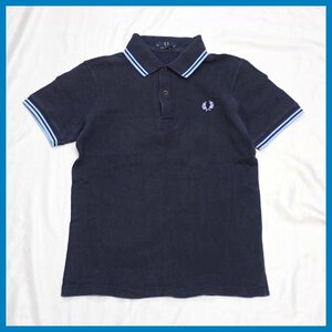 □FRED PERRY/フレッドペリー 半袖ポロシャツ 36/メンズS相当/ダークネイビー/コットン100%/ロゴ刺繍&1932300029