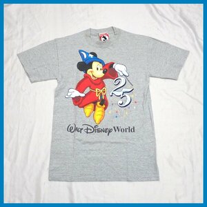 ★ディズニーワールド 25周年 ミッキーマウス 半袖Tシャツ メンズS/杢グレー/プリント/コットン/ファンタジア&1985900002