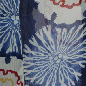 【Q1401】Ｃアンティークお仕立て上がり正絹粋紗の着物 藍色地に花柄の画像7