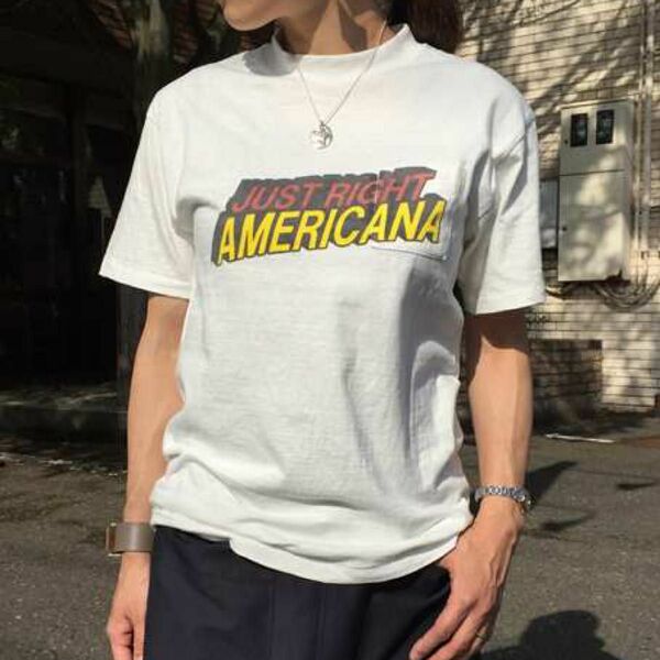美品 AMERICANA JUST RIGHT 丸胴 POC TEE Tシャツ プリント 半袖 ロゴ パープル 半袖Tシャツ