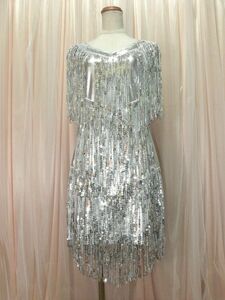 5-99* total silver spangled fringe * party & formal dress /M/W37~41.B42~47*