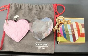 COACH コーチ レガシーリップグロス　デュオ　キーホルダー型　未使用＆ハート形キーホルダー＆4℃ハートクリスタル