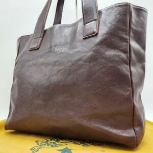 1 jpy [ shoulder ..*A4] Il Bisonte tote bag all leather Logo high capacity men's lady's ILBISONTE handbag business bag tea color 