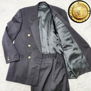 1 jpy [ unused class * gold button ] Gianni Versace suit setup XL tuxedo black Gianni Versace jacket ultimate beautiful goods large size 