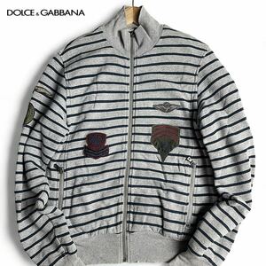 希少品 ●ドルチェ&ガッバーナ DOLCE&GABBANA D&G ドルガバ ジップアップ ブルゾン ジャケット ボーダー ワッペン 46 M グレー