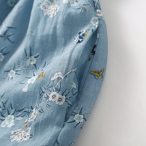 新入荷 大人 上品 エレガントな花柄プリント綿麻ワンピース レディース ワンピース 50代 60代 ファッション ブルー 薄手 夏のお出かけに Ｍ_画像3