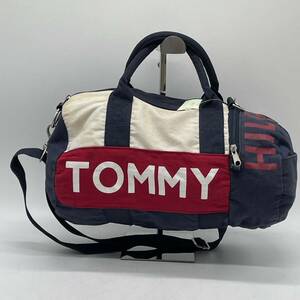 ★BN161●TOMMY HILFIGER トミーヒルフィガー ミニ ボストンバッグ ショルダーバッグ 2way 斜め掛け キャンバス コットン ネイビー