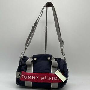 ★BN160●TOMMY HILFIGER トミーヒルフィガー ミニ ボストンバッグ ショルダーバッグ 2way 斜め掛け キャンバス コットン ネイビ