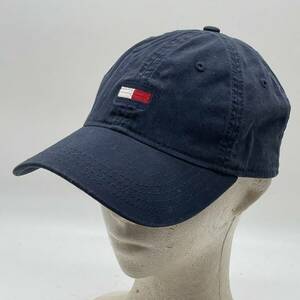 KO53□TOMMY HILFIGER トミーヒルフィガー キャップ 帽子 ロゴ ネイビー コットン フリーサイズ アジャスター